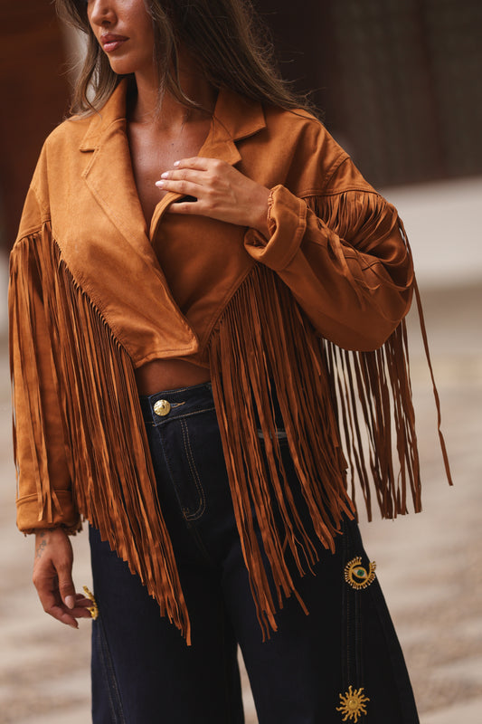 Bomber franjas - camel