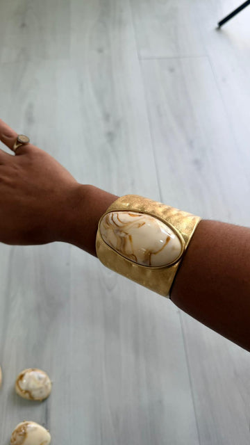 Pulseira Metalica Efeito Pedra - Bege