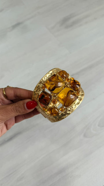 Pulseira dourada c/pedras amber