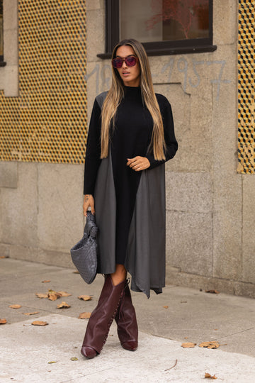 Vestido Eduarda - preto c/ cinza