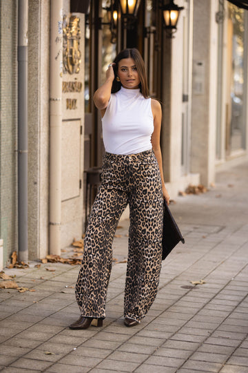 Calça de ganga leopardo
