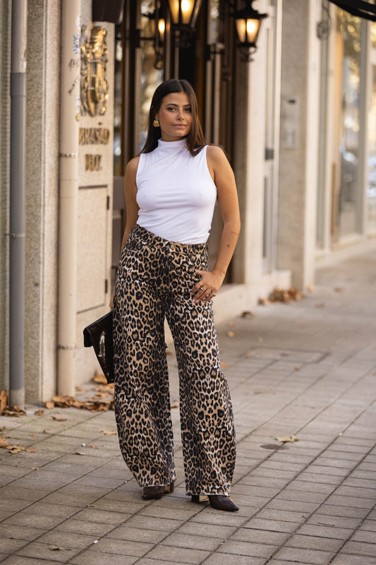 Calça de ganga leopardo