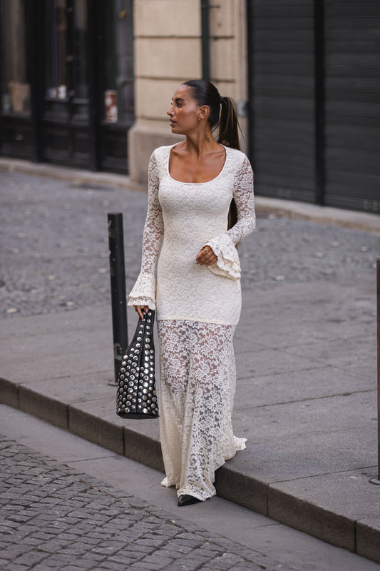 Vestido Renda c/ remate com folho - bege