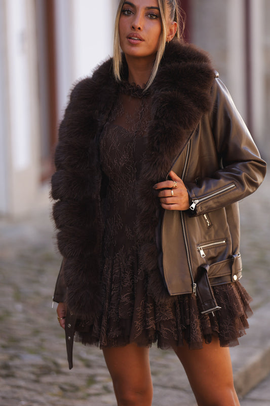 Casaco Ecopele Castanho c/ pelo removivel