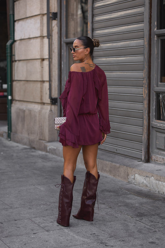 Vestido fluido bordeux