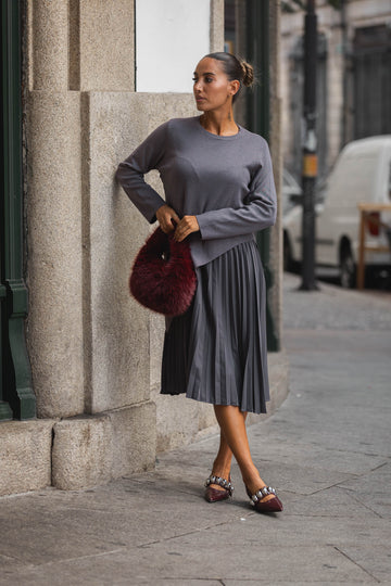 Vestido malha c/ pelissado - cinza