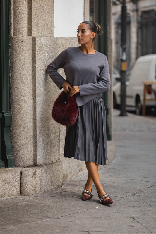 Vestido malha c/ pelissado - cinza