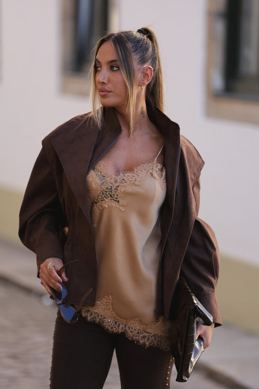 Top cetim c/ renda - dourado