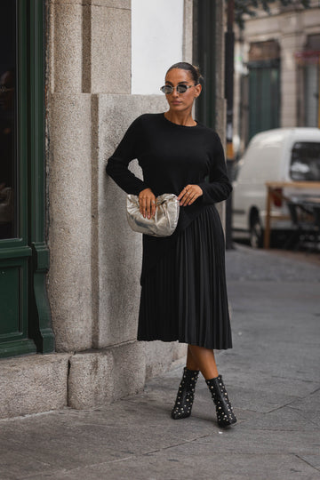 Vestido malha c/ pelissado - preto