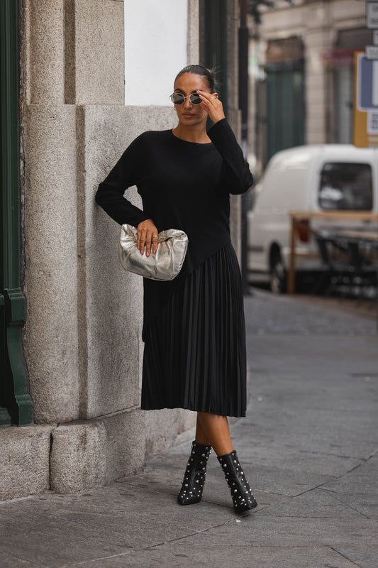 Vestido malha c/ pelissado - preto