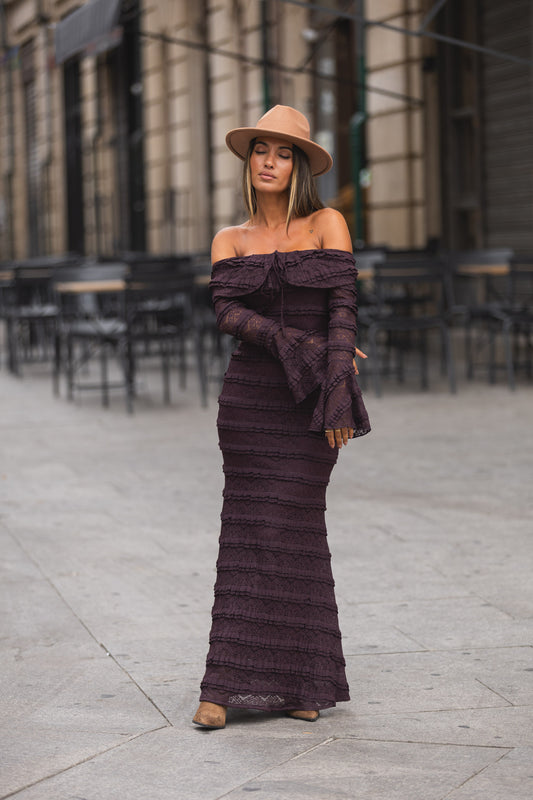 Vestido Renda off shoulder - Beringela