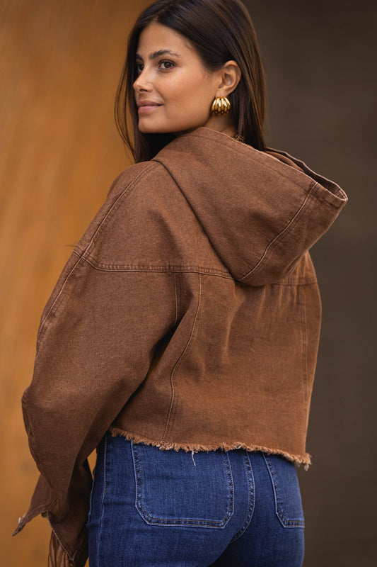 Camisola cropped em ganga - camel