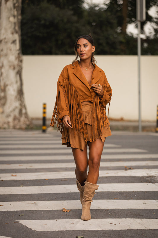 Bomber franjas - camel
