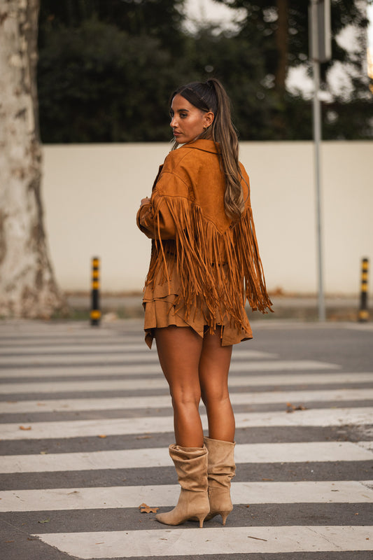 Bomber franjas - camel