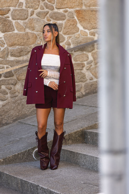 Blazer Oversize Hearts - Bordeux