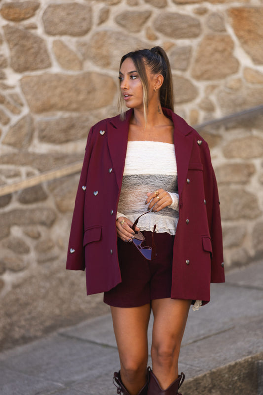 Blazer Oversize Hearts - Bordeux