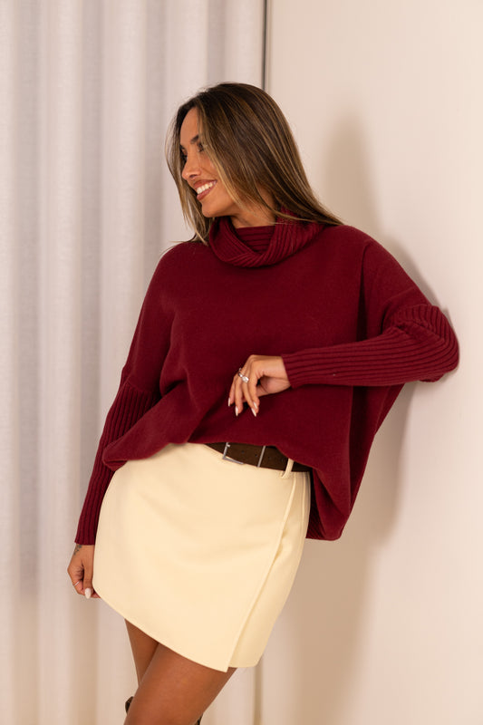 Camisola oversize bordeux