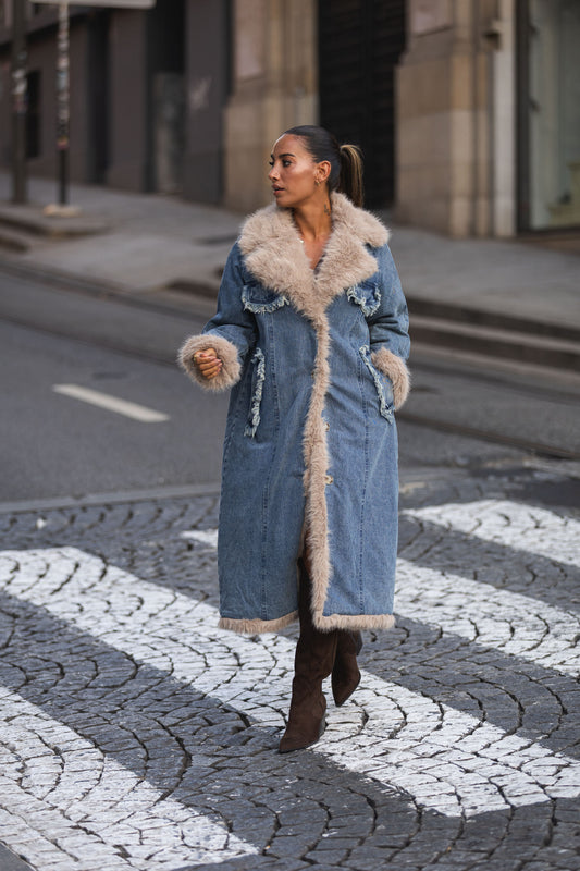 Casaco ganga comprido c/ pêlo