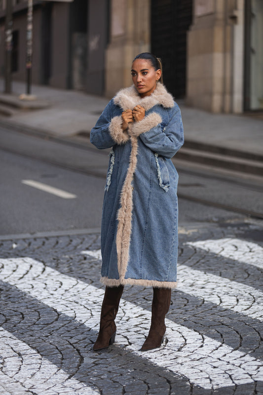 Casaco ganga comprido c/ pêlo