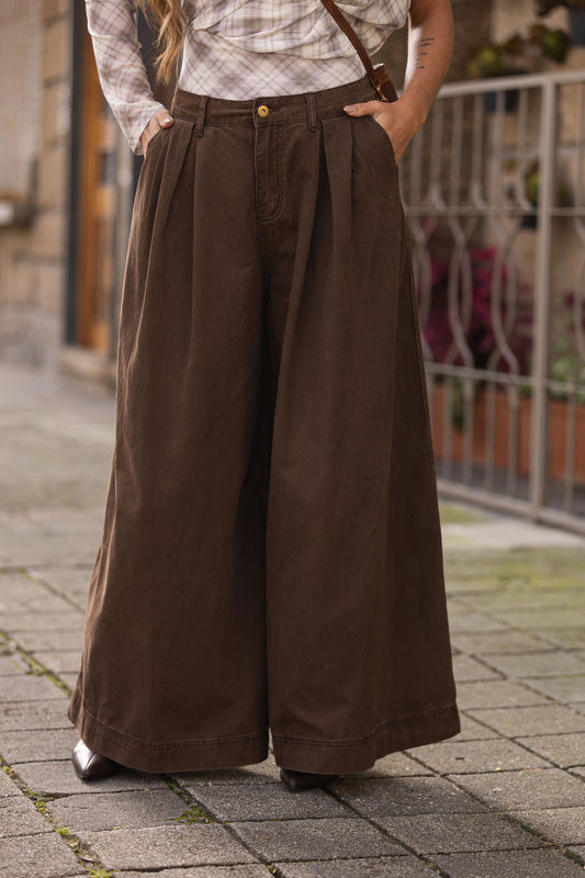 Calça wide leg - castanha