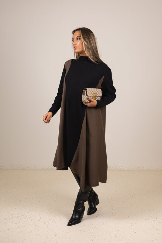 Vestido Eduarda - preto c/ castanho