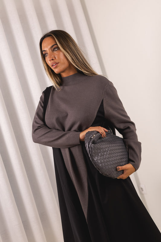 Vestido Eduarda - cinza c/ preto