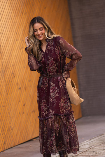 Vestido florido - Bordeux