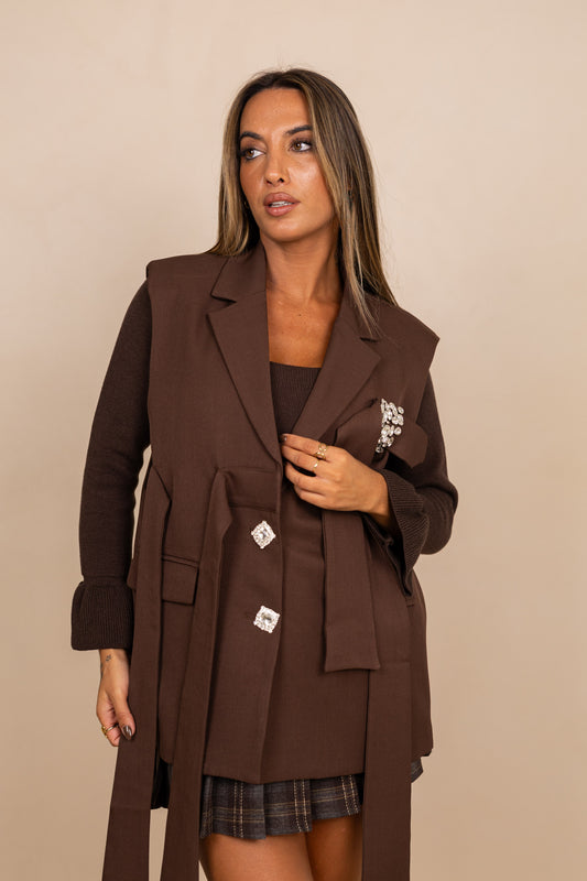 Colete c/ laços - castanho