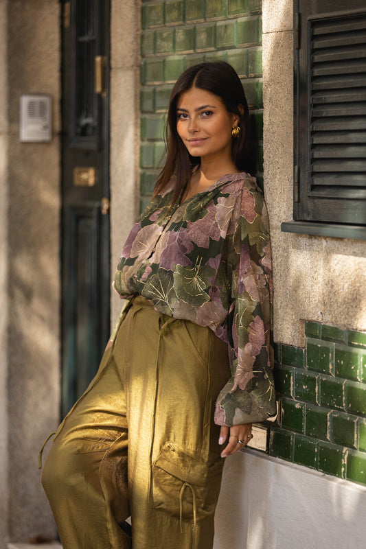 Calça cetim verde musgo