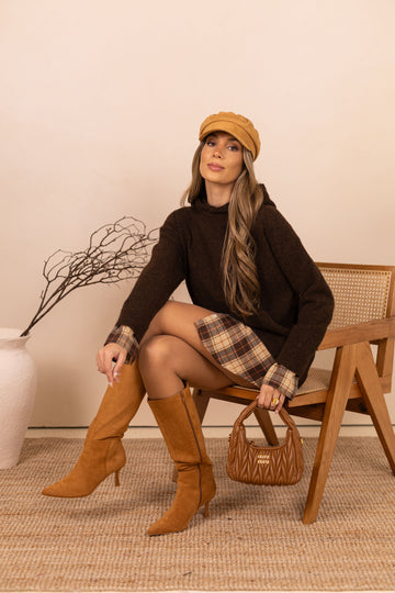 Vestido de malha c/ camisa embutida - castanha