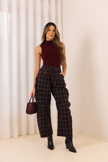 Calça Xadrez - cinza c/ azul marinho