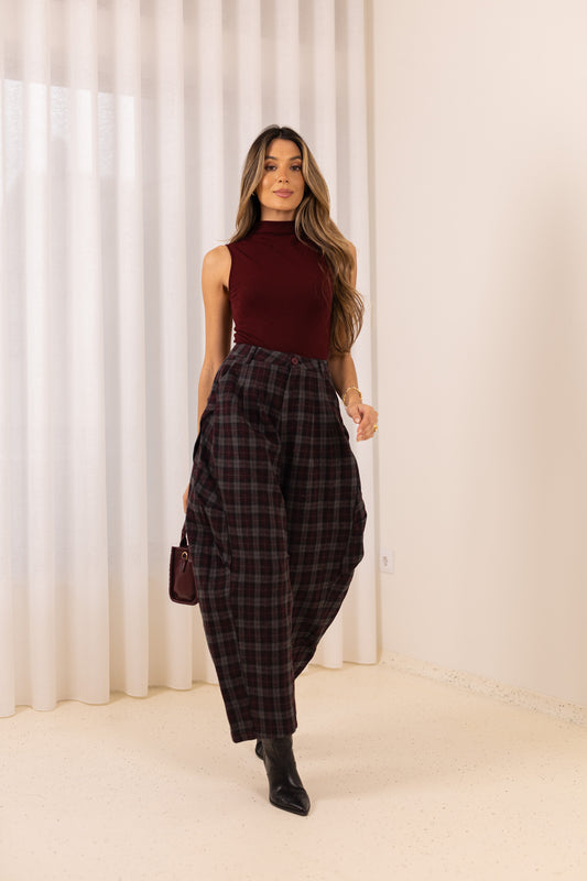 Calça Xadrez - cinza c/ azul marinho