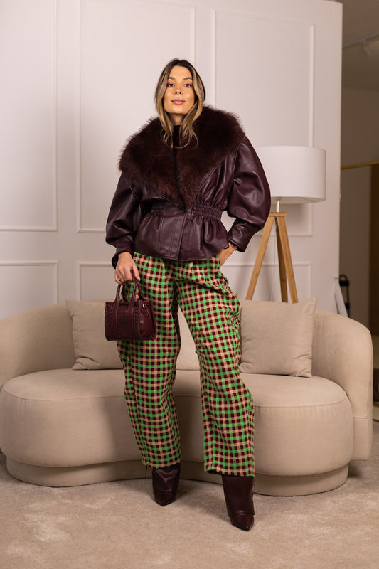 Casaco em ecopele c/ pêlo - bordeux