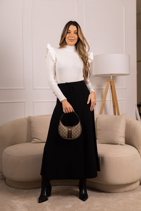 Camisola canelada c/ botões dourados - branco