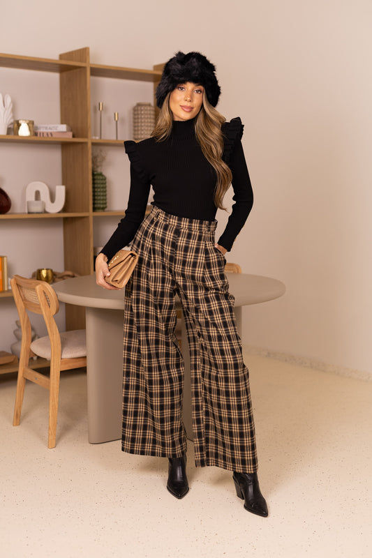 Calça Xadrez - bege c/ preto