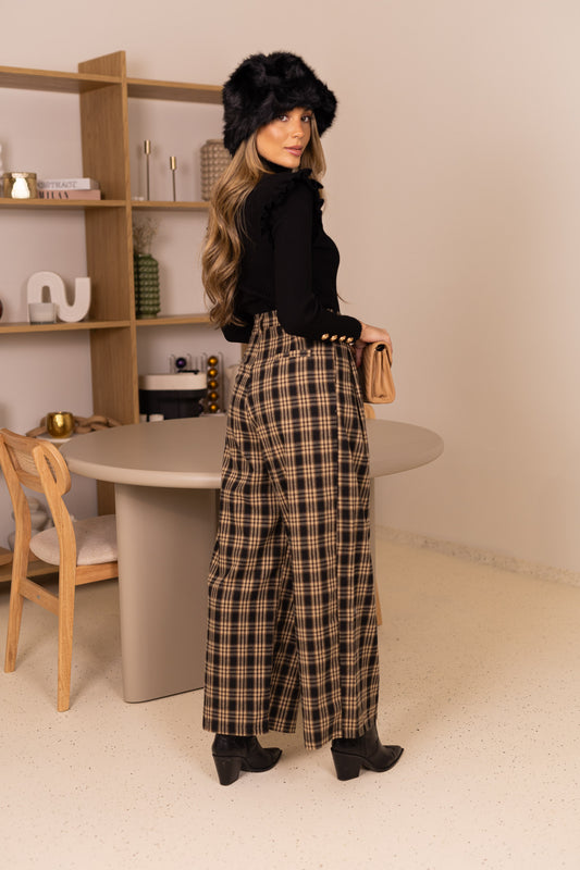 Calça Xadrez - bege c/ preto