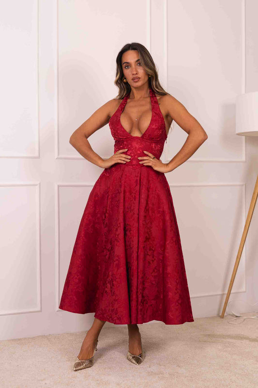 Vestido texturado bordeux