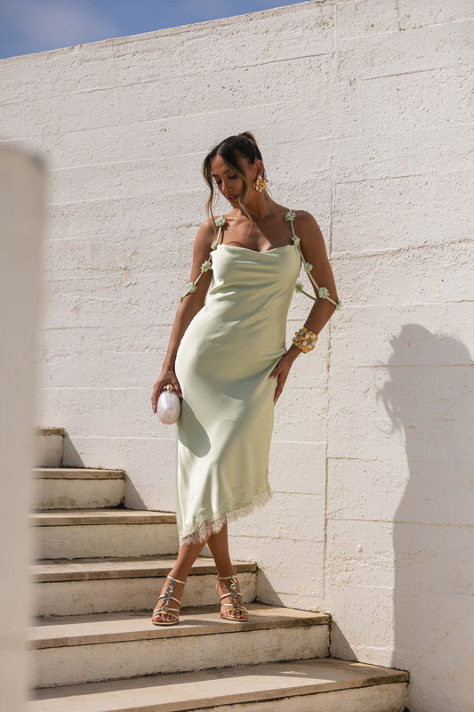 Vestido Musa c/ renda - verde água