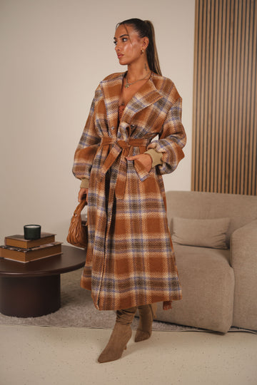 Casaco xadrez - tijolo c/ bege