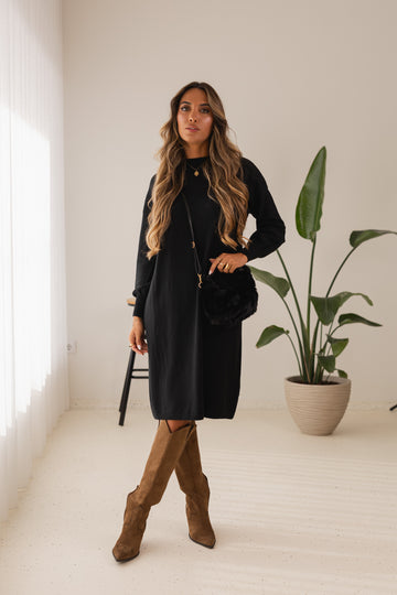 Vestido malha + carteira de pêlo - preto