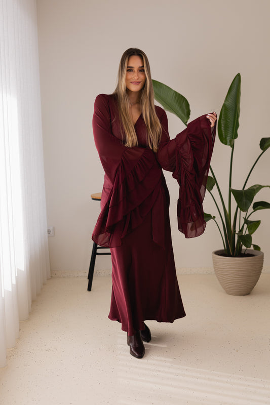 Saia cetim c/ cinto embutido - bordeux