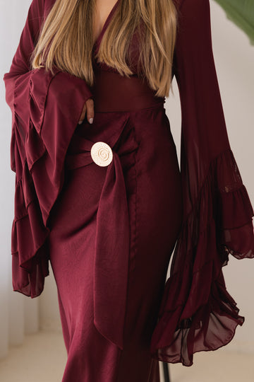 Saia cetim c/ cinto embutido - bordeux