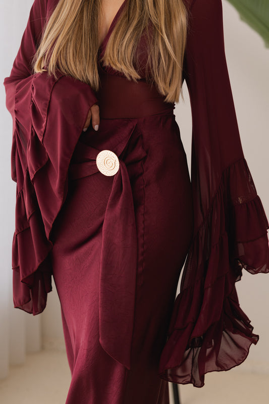 Saia cetim c/ cinto embutido - bordeux