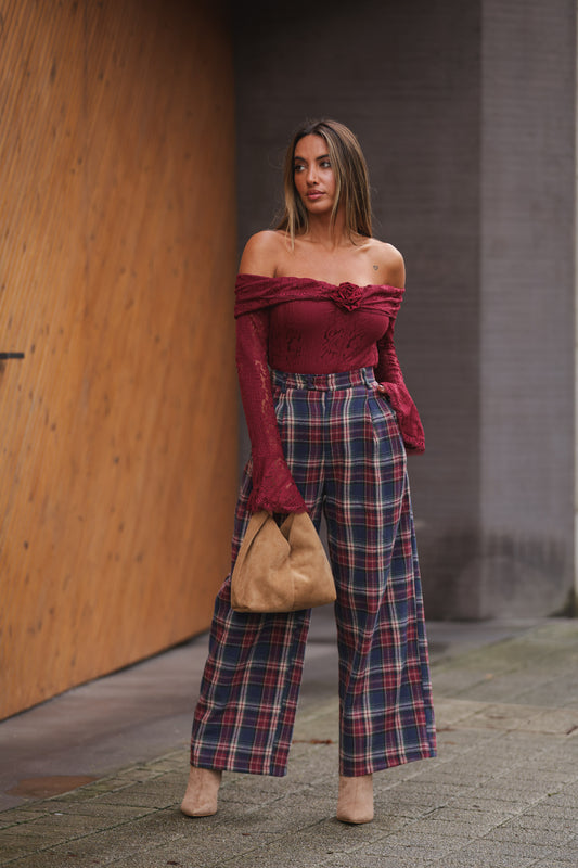 Calça Xadrez - azul marinho c/ bordeux