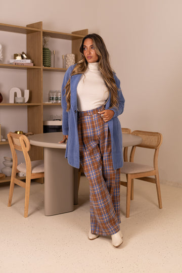 Calça Xadrez - azul c/ laranja