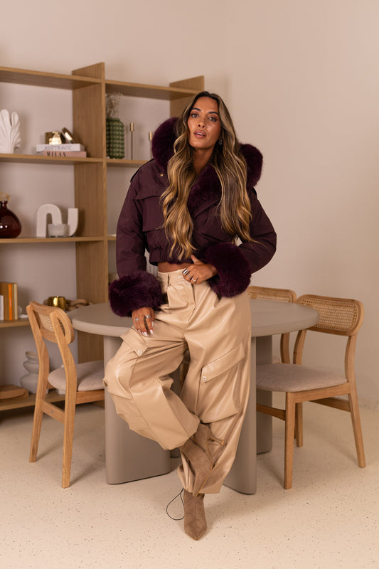 Calça cargo ecopele - bege