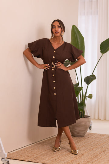 Vestido Santiago comprido - castanho