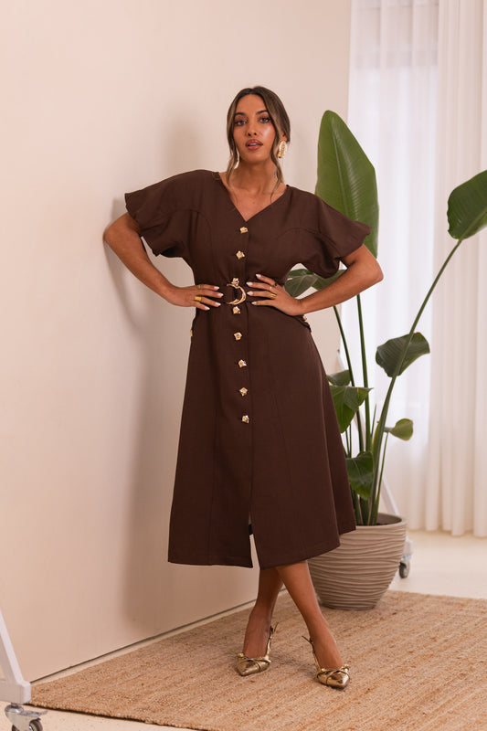Vestido Santiago comprido - castanho