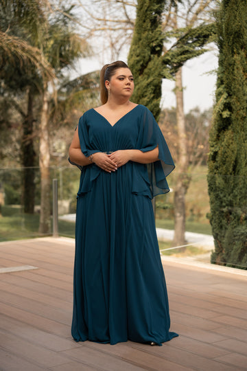 Vestido Brilhantes na cintura - Petróleo