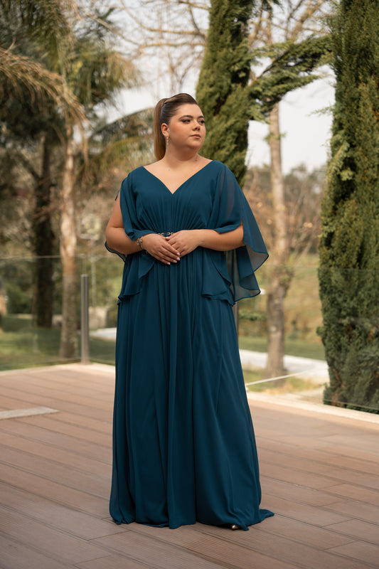 Vestido Brilhantes na cintura - Petróleo